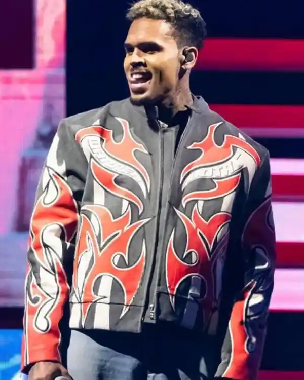 Shop Tycoon Music Festival Chris Brown Little Caesars Arena Red and White Flame Festival Jacket on Sale