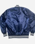 Shop Unisex Jet Life Apparel Home Plate Satin Jacket – Red, Green & Navy Blue Sale Blue Back