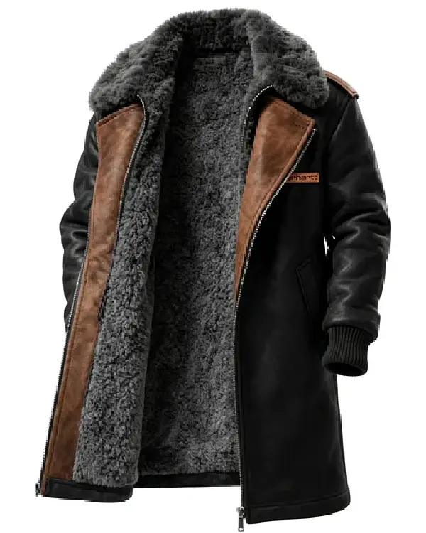 Shop Winter Essential Longline Aviator Jacket with Detachable Fur Collar