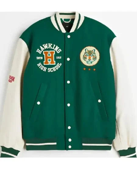 Stranger Things Wool-blend Baseball Green Jacket