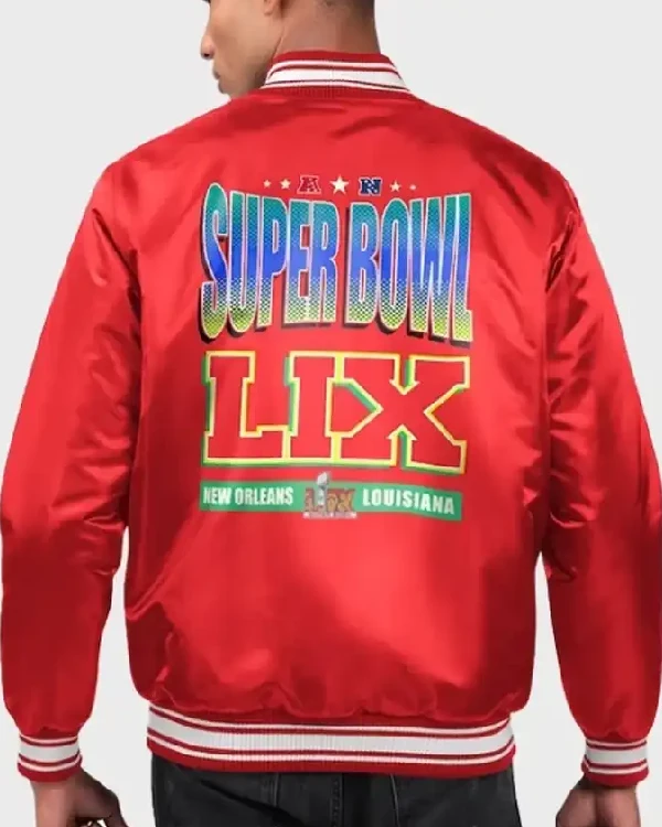 Super Bowl LIX 2025 Starter Full-Snap Red Satin Varsity Jacket