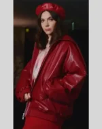 Synnove Karlsen Fletcher UK Fabric Magazine Lay-Flat Collar Glossy Red Oversized Bomber Jacket