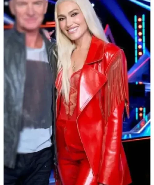 The Voice S26 Gwen Stefani Red Leather Fringe Blazer