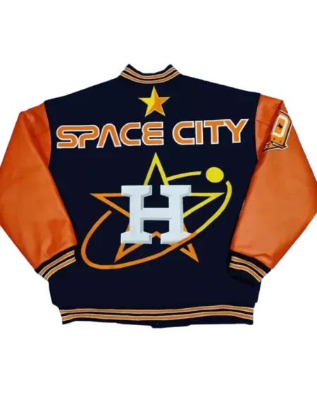 Unisex Space City Houston Astros Blue and Orange Full-Snap Varsity Bomber Jacket