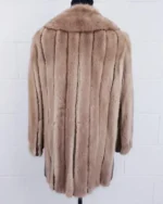Vintage 1970s Beige Mink Fur Coat with Leather Trim Long Coat