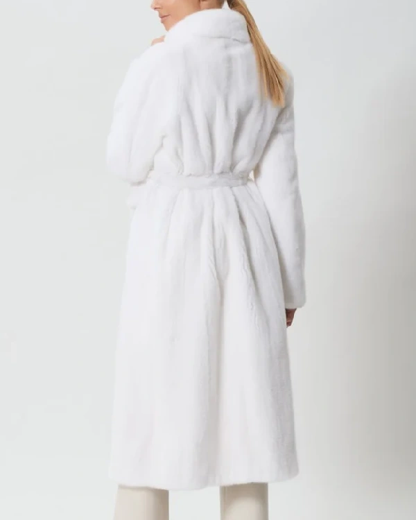White Mink Fur Coat with Belt