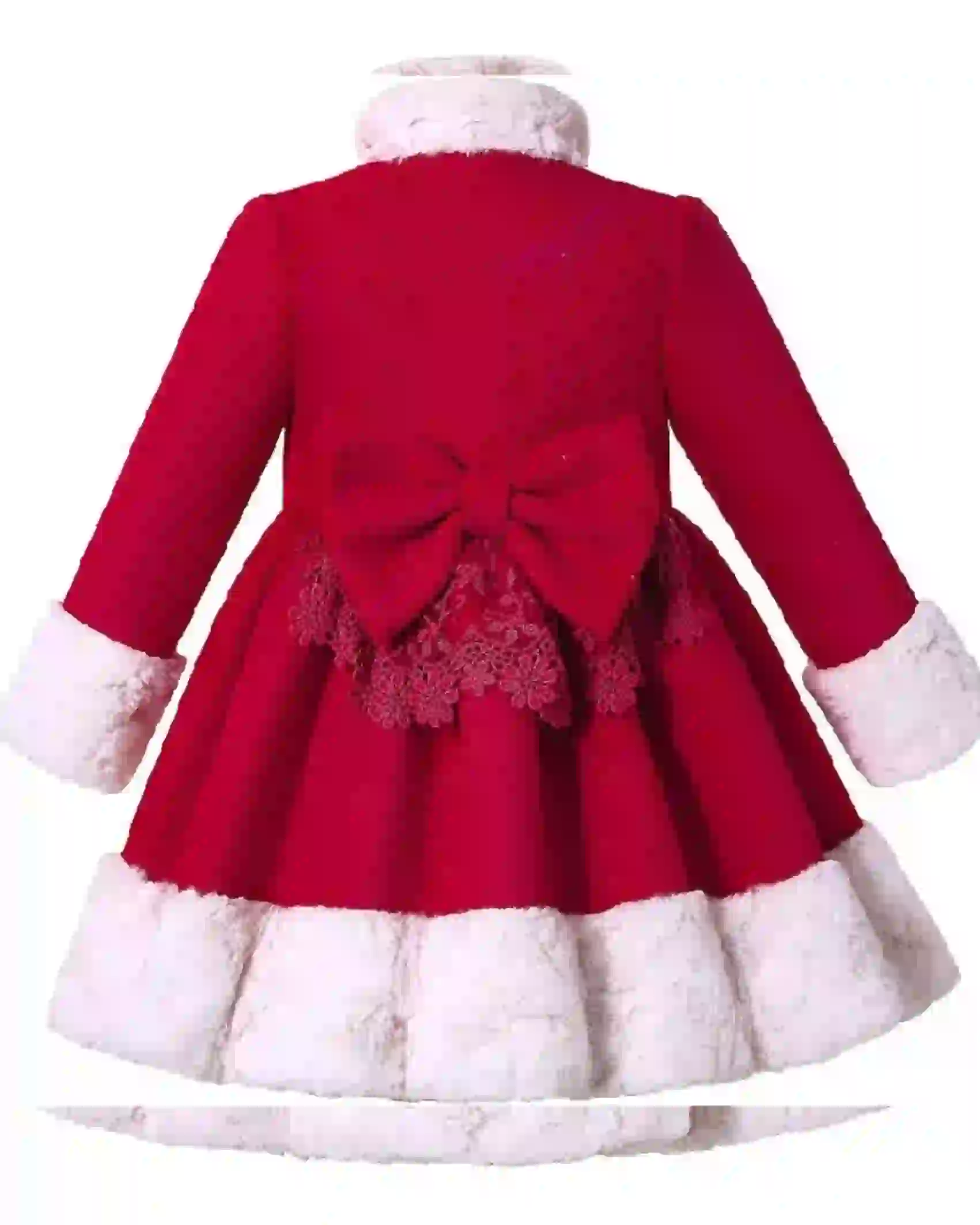 Winter Christmas Fashion Faux Fur Collar Red Overcoat Outfit Holiday Party Coat Back