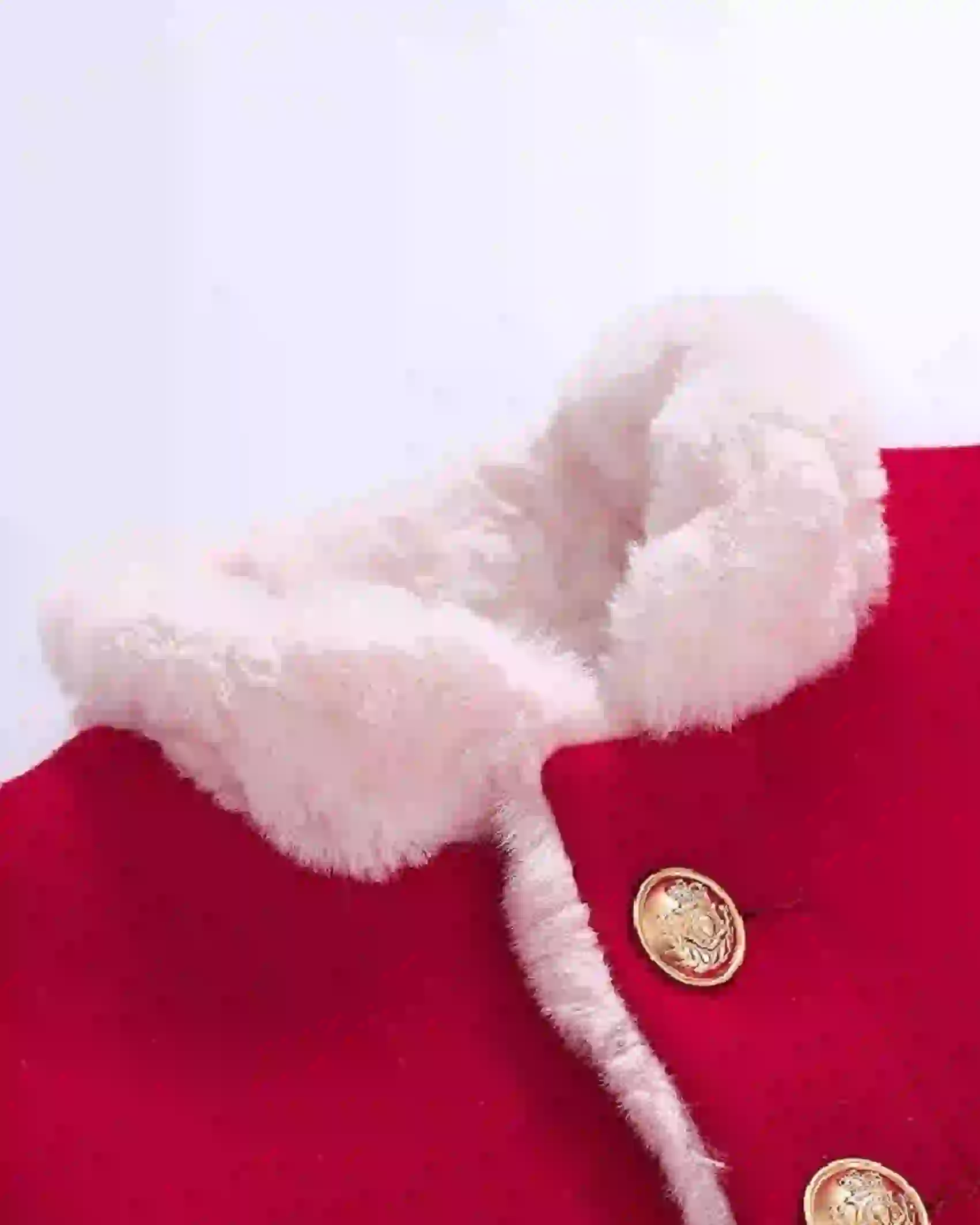 Winter Christmas Fashion Faux Fur Collar Red Overcoat Outfit Holiday Party Coat Collar