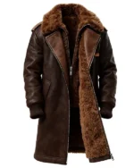 Winter Essential Longline Brown Aviator Jacket with Detachable Fur Collar sale