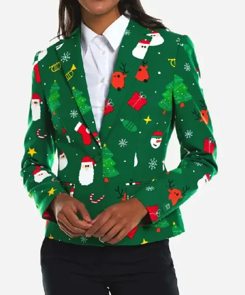 Women Christmas Green Blazer