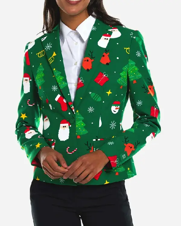 Women Christmas Green Blazer