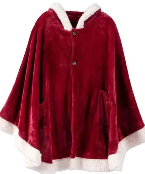 Women Red Hooded Christmas Poncho