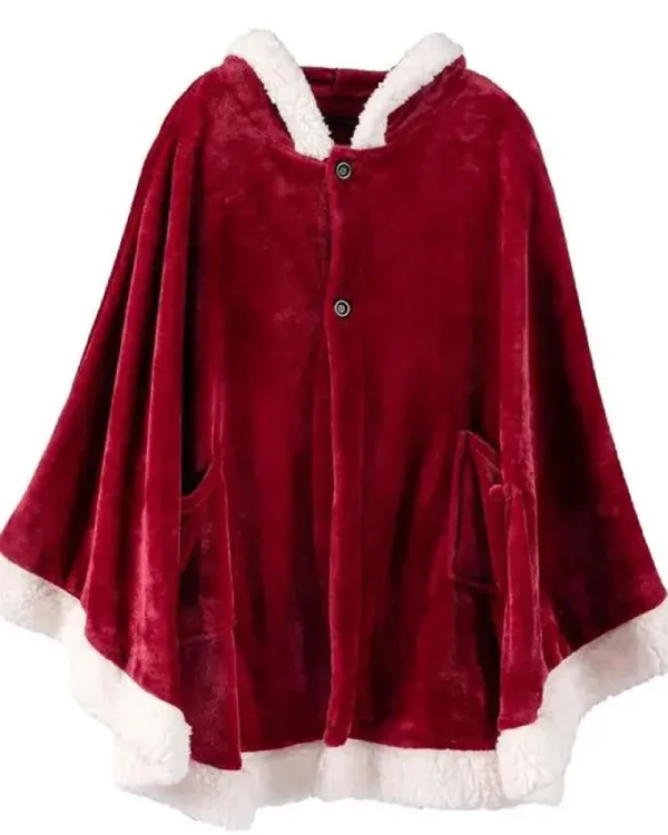 Women Red Hooded Christmas Poncho