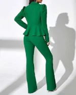 Women's Christmas Casual Office Uniform Notch Lapel Jacket with Pants Suit