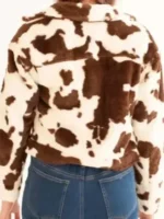Womens Cropped Brown And White Cowhide Fur Jacket Back