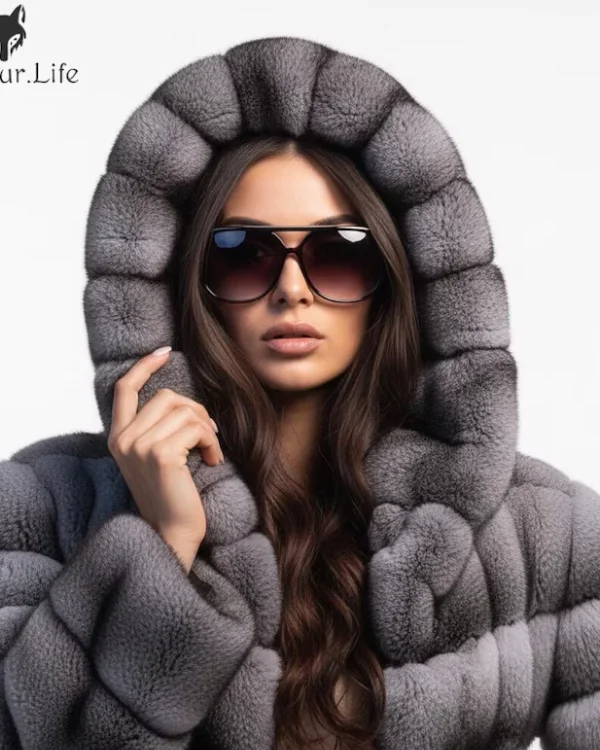 Women’s Hooded Chinchilla Fur Long  Coat Winter For Women