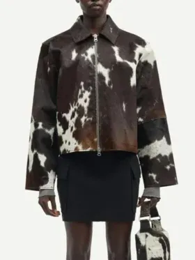 Womens Long Sleeves Cowhide Fur Leather Jacket
