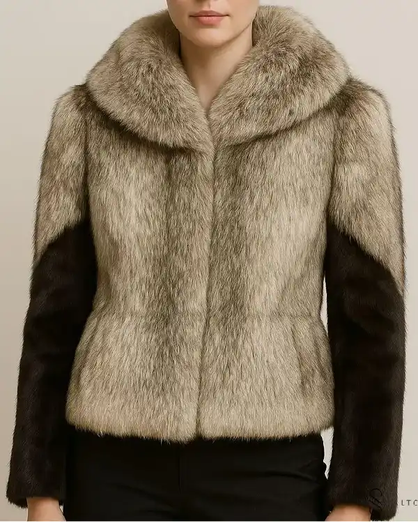 Women's Warm Grey Mink Hooded Jacket