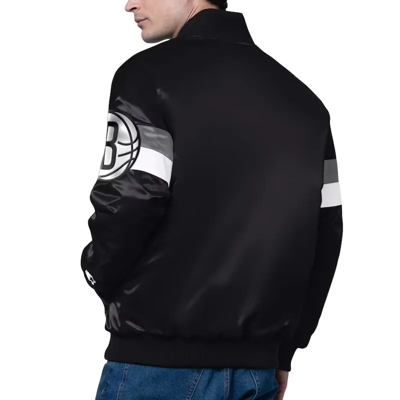 brooklyn nets triple option varsity satin jacket