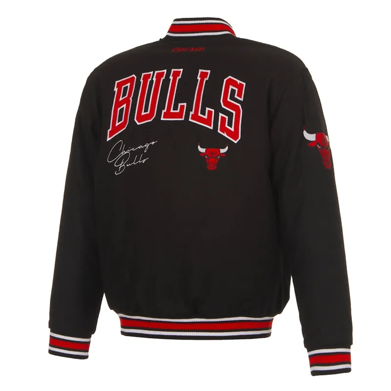 chicago bulls black full snap varsity wool jacket