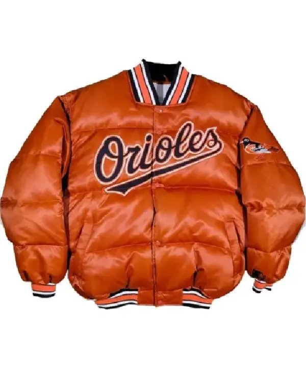 90’s Baltimore Orioles Orange Satin Puffer Jacket
