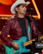 A Grand Ole Opry Christmas 2025 Brad Paisley Maroon Leather Jacket