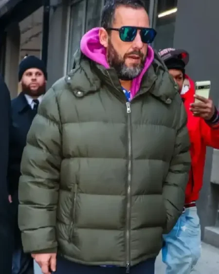 Adam Sandler NYC Oversized Quilted Puffer Olive Green Hooded Jacket