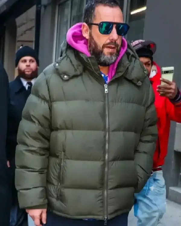 Adam Sandler NYC Oversized Quilted Puffer Olive Green Hooded Jacket