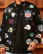 All Team Badges Black Varsity Jacket