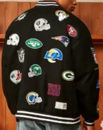All Team Badges Black Varsity Jacket sale