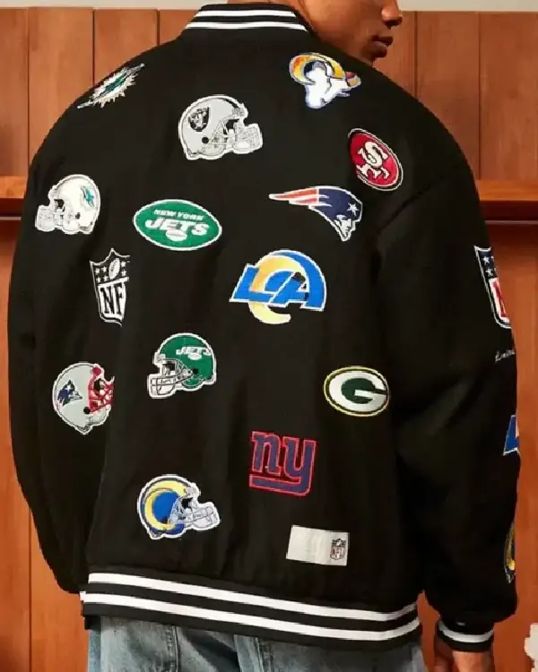 All Team Badges Black Varsity Jacket sale