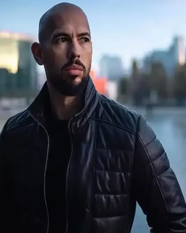 Andrew Tate Black Leather Puffer Jacke