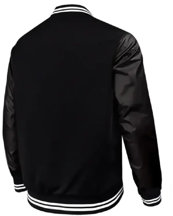 Boston Celtics White Arched Chest Logo & Rib-Knit Striped Cuffs Black Varsity Jacket