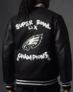 Buy 2025 Super Bowl LIX Champions Philadelphia Eagles Limited-Edition Black Wool and Leather Varsity Jacket