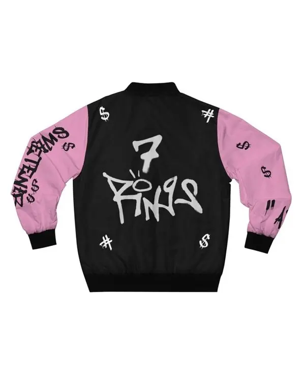 Buy 7 Rings Ariana Grande Bomber Jacket Sale Pink Sleeves Back
