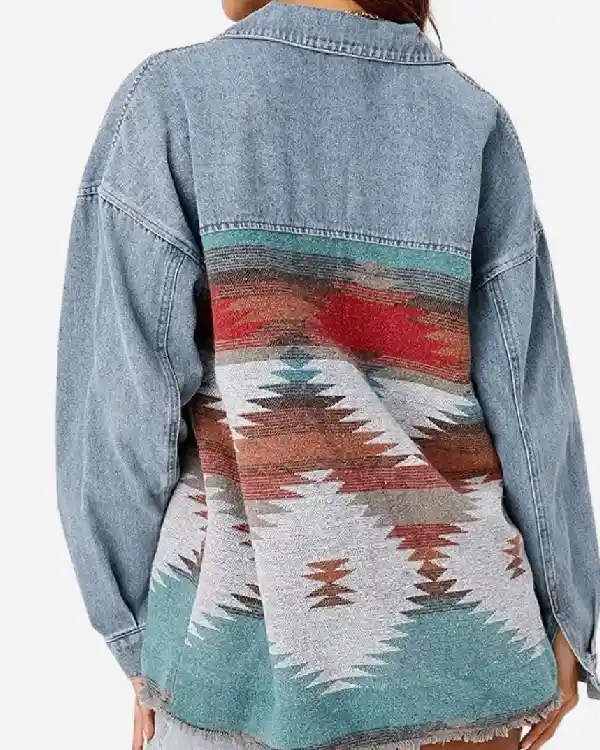 Buy Adelaide Kane TV Series Greys Anatomy Season 22 Jules Millen Aztec Print Denim Jacket Sale