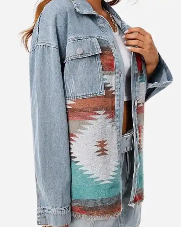Buy Adelaide Kane TV Series Greys Anatomy Season 22 Jules Millen Aztec Print Denim Jacket