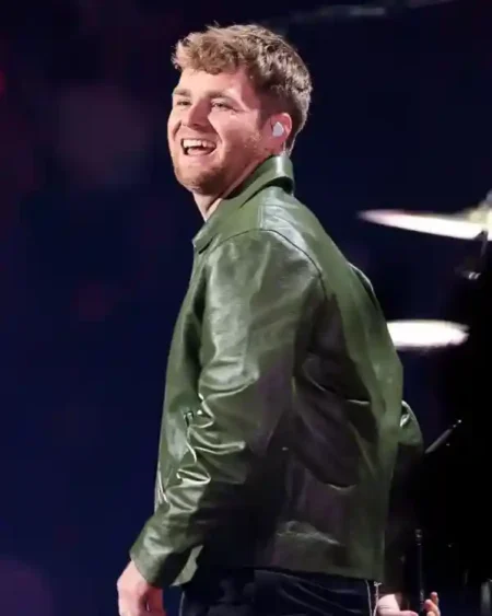 Buy Alex Warren IHeartRadio Z100’s Jingle Ball 2025 Silver Zipper and Welt Pockets Green Leather Trucker Jacket