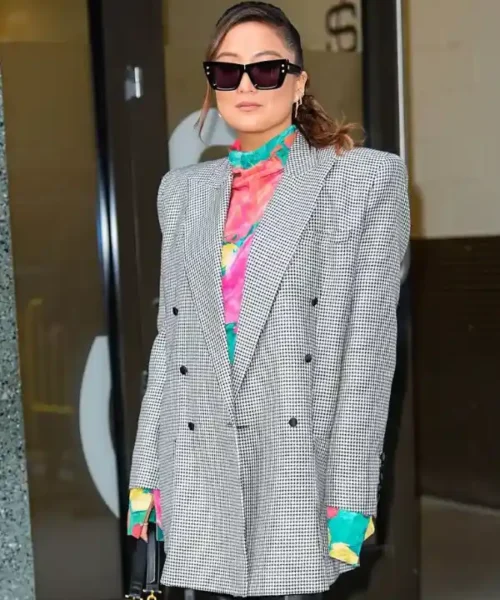 Buy Ashley Park Good Morning America 2025 Oversized Double-Breasted Black & White Houndstooth Mid-Thigh Coat