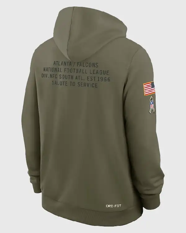 Buy Atlanta Falcons Nike Olive Green 2025 Salute to Service Sideline Standard Issue Dri-FIT Hoodie
