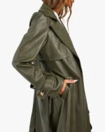 Buy Belted Short Faux Leather Trench Khaki Coat For Women’s Sale