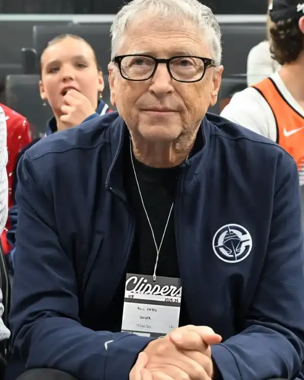 Buy Bill Gates Los Angeles Clippers Game 2025 White Team Logo on Chest Navy Full-Zip Track Jacket