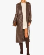 Buy Double-Breasted Long Faux Leather Trench Coat In