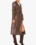 Buy Double-Breasted Long Faux Leather Trench Coat In Chocolate