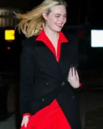 Buy Elle Fanning NYC 2025 Double-Breasted Oversized Black Wool Trench Coat (1)