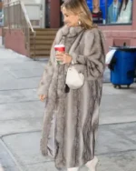 Buy Kate Hudson NYC 2025 High Standing Funnel Collar Oversized Floor Length Silver-Grey Long-Pile Fur Coat