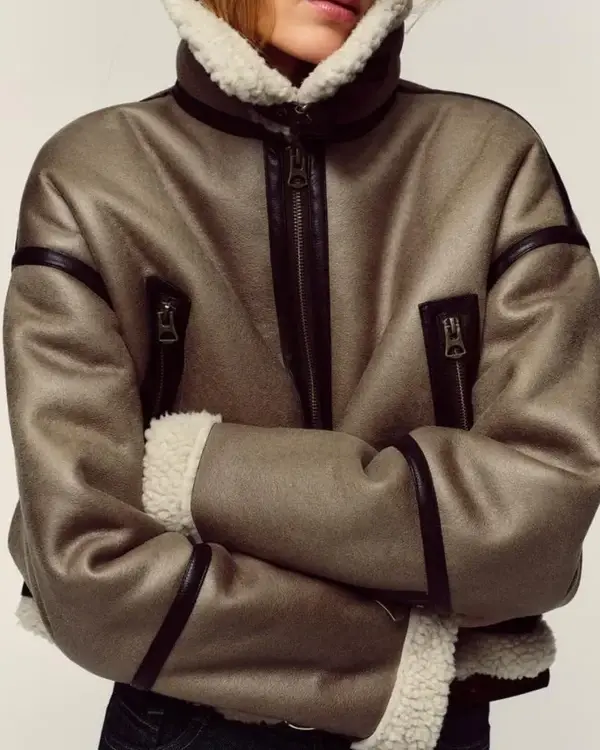 Buy Katie Abbott The Young And The Restless 2025 Cream Sherpa Leather Jacket