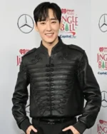 Buy Kevin Woo iHeartRadio Z100’s Jingle Ball 2025 Black Leather Bomber Jacket