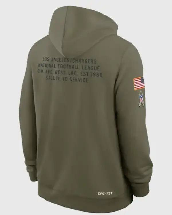 Buy Los Angeles Chargers Nike Olive Green 2025 Salute to Service Sideline Standard Issue Dri-FIT Hoodie