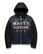 Buy Marty Supreme Navy Hooded Faux Leather Jacket (1)